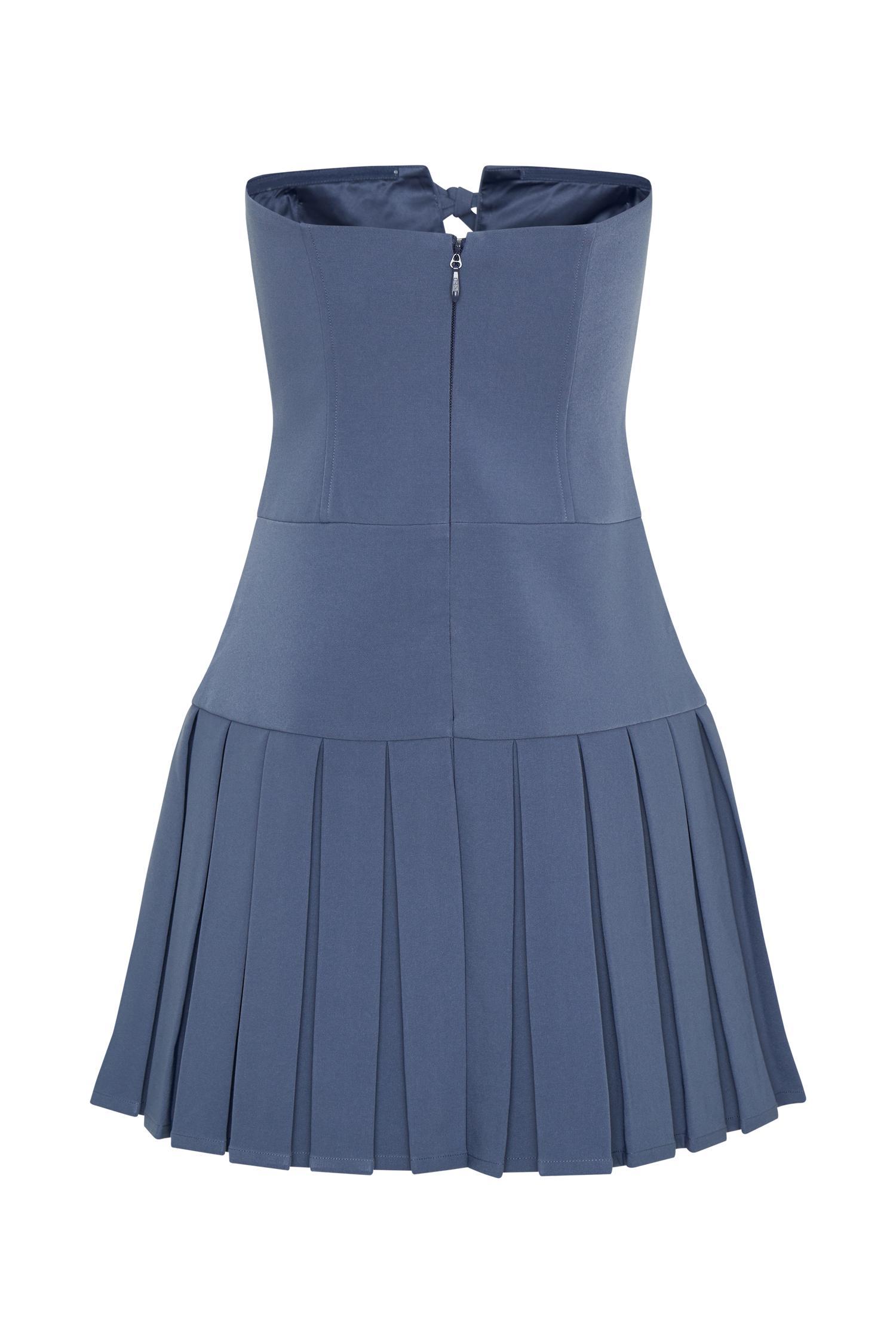 Naya Pleated Mini Dress With Ties - Steel Product Image