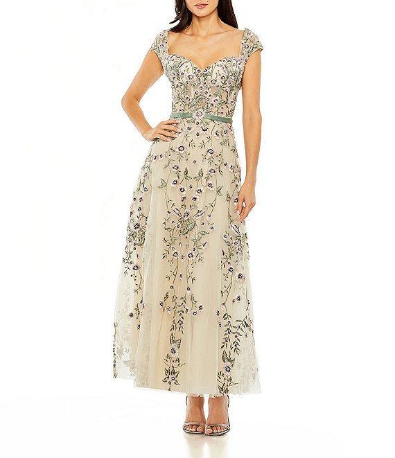 Mac Duggal Floral Embroidered Sweetheart Cap Sleeve Dress Product Image