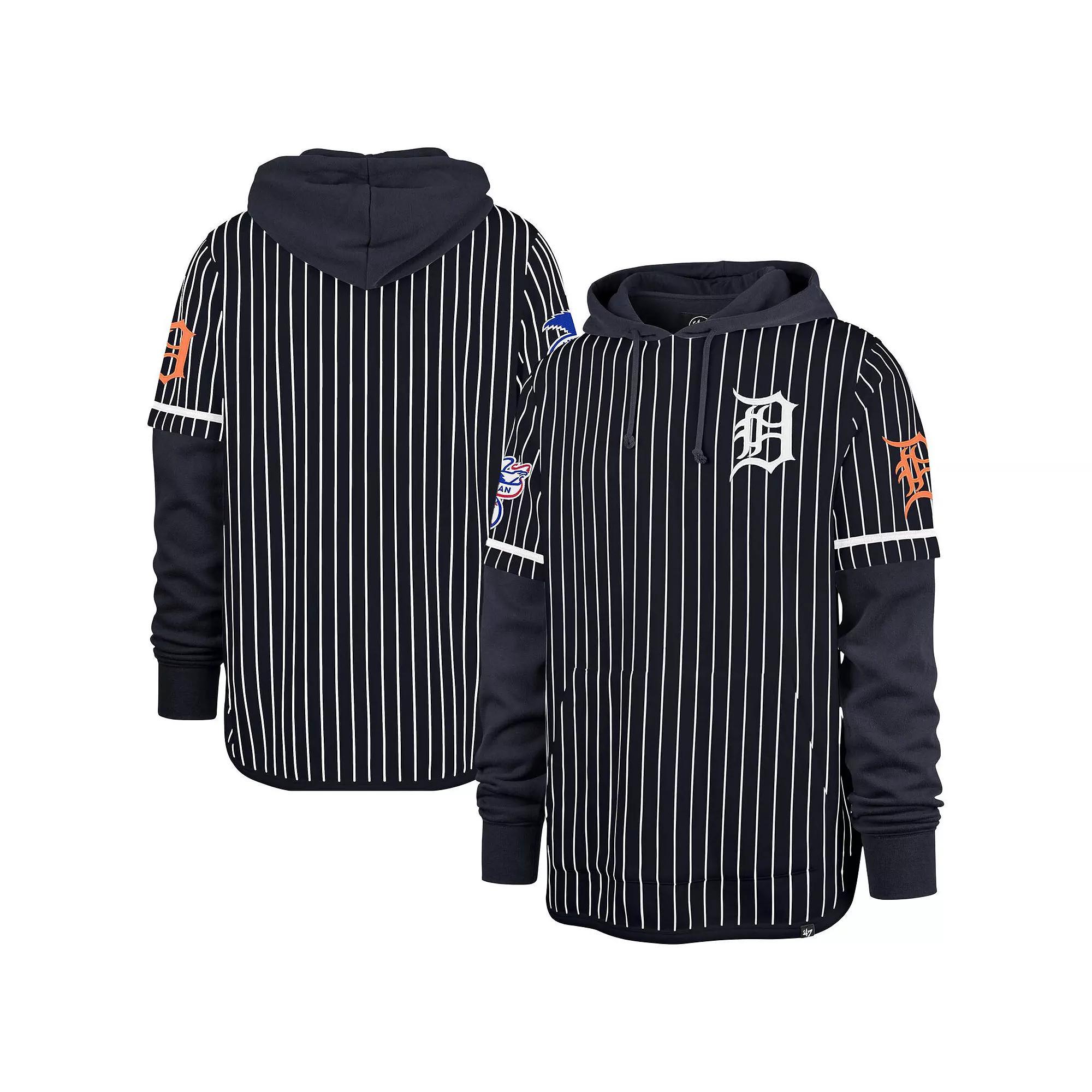 Men's '47 Navy Cleveland Guardians Pinstripe Double Header Pullover Hoodie,  Product Image