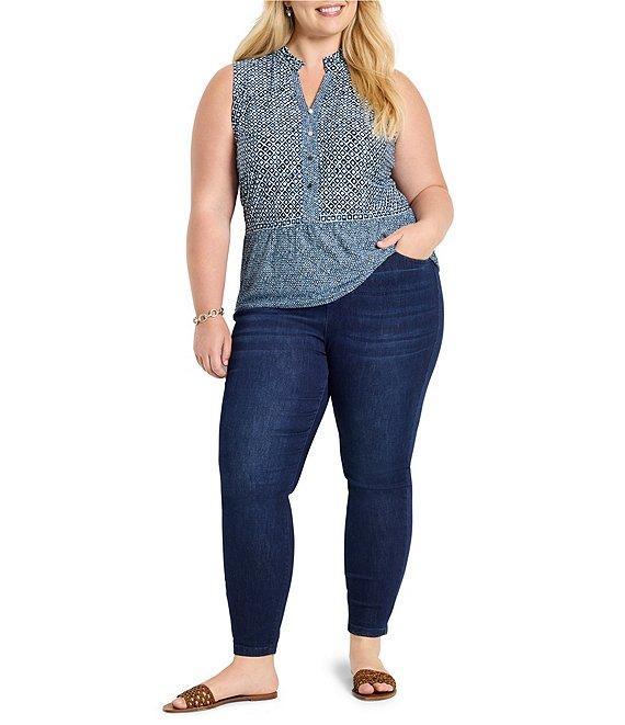 NIC + ZOE Plus Size Coastal Geo Print Split Neck Sleeveless Faux Button Tank Product Image