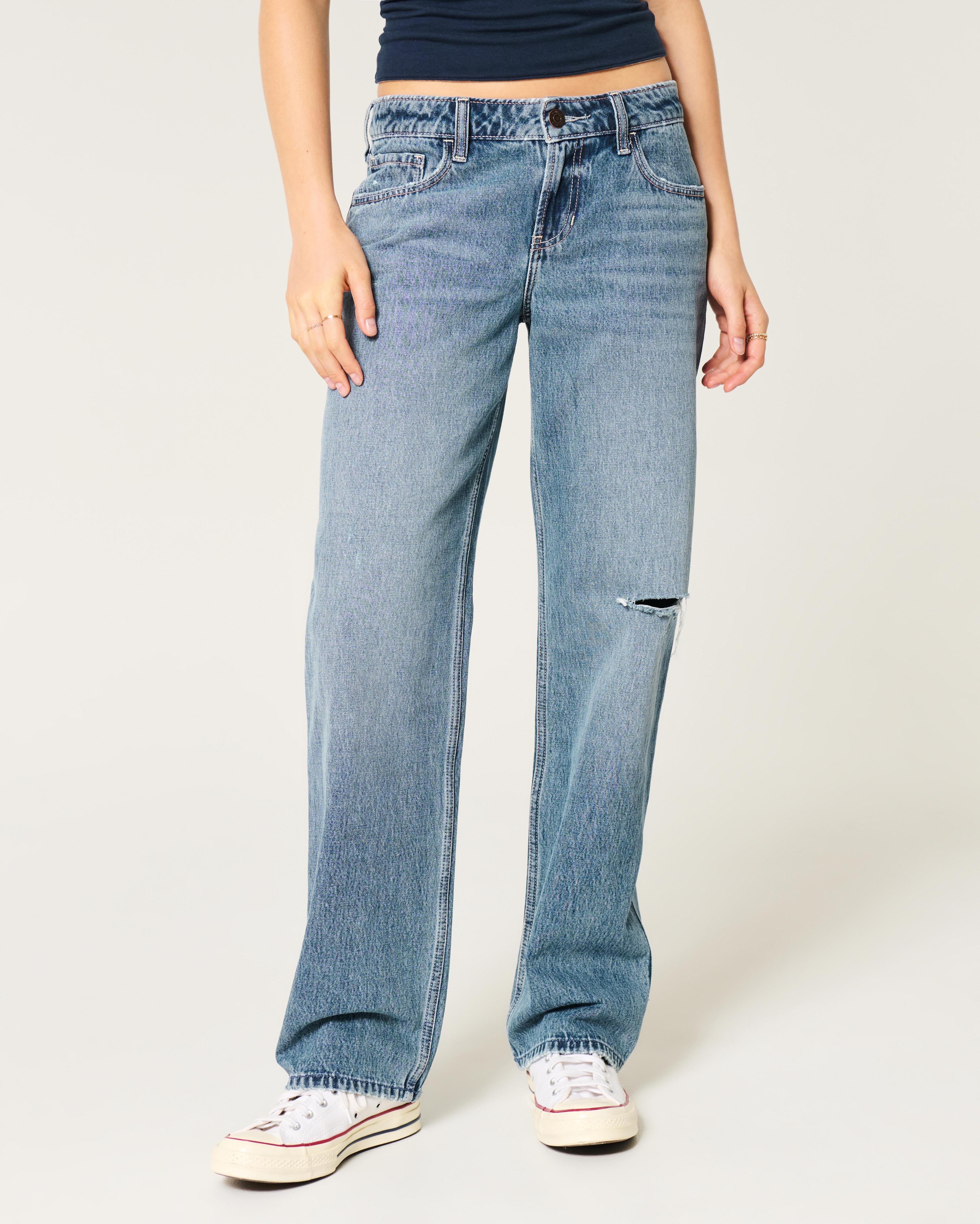 Low-Rise Distressed Medium Wash Loose Jeans Product Image