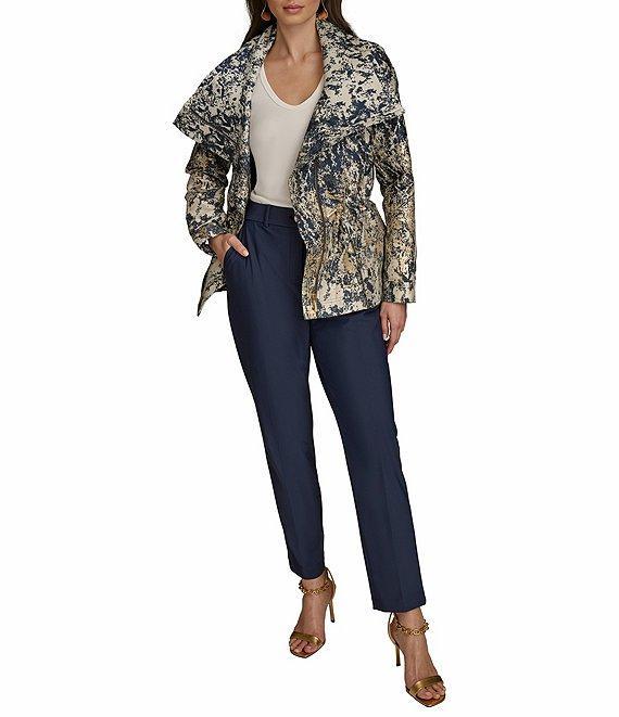 Donna Karan Metallic Jacquard Foldover Collar Elasticized Waist Full Zip Jacket Product Image