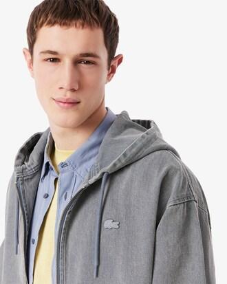 Washed Effect Denim Hooded Jacket Product Image