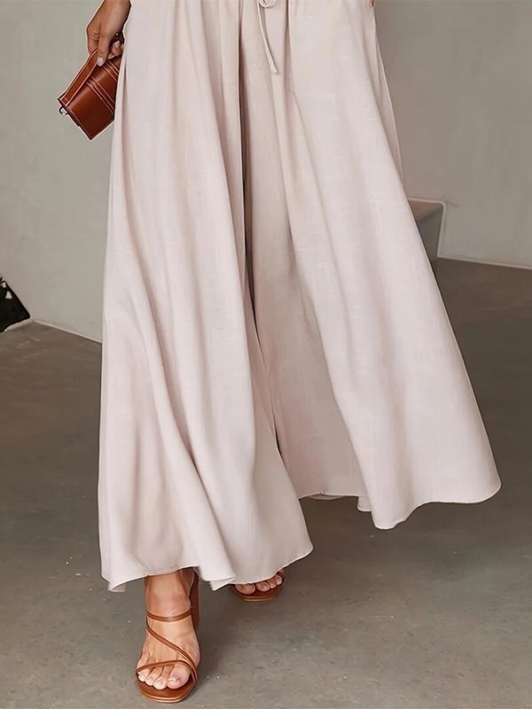 Loose Wide Leg Drawstring Solid Color Casual Pants Bottoms Trousers Product Image