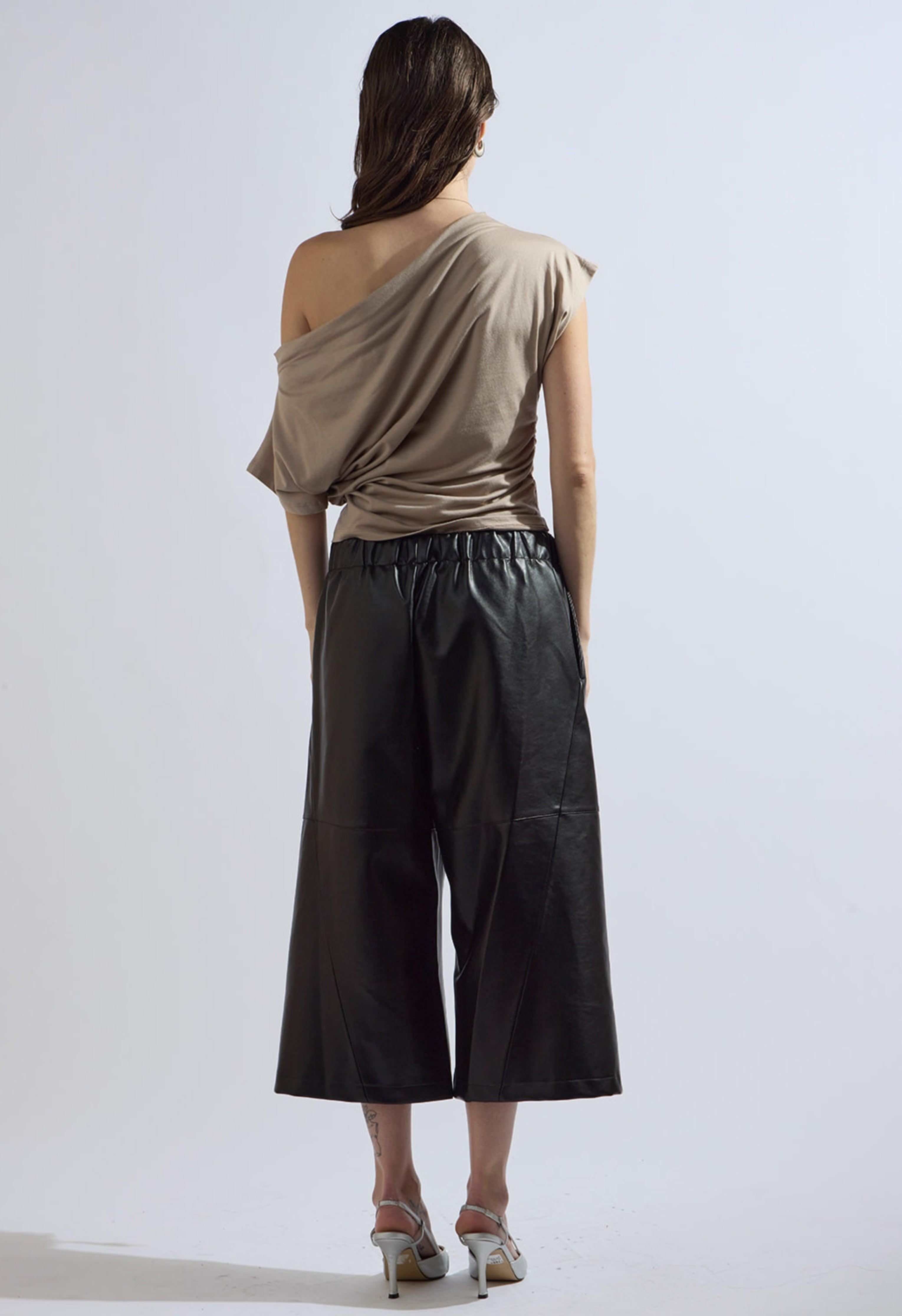 Azilia Vegan Leather Wide Leg Cropped Pants Product Image