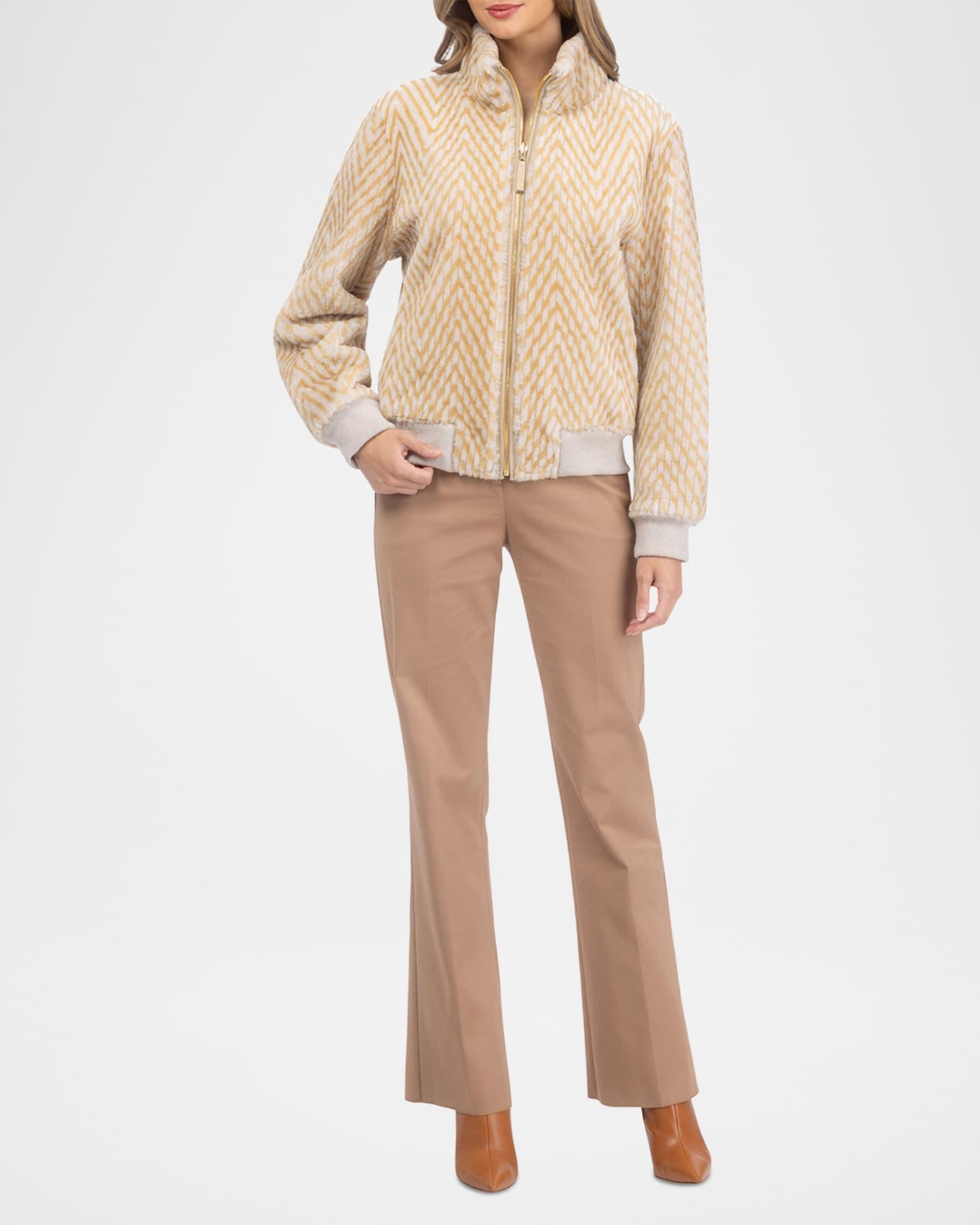 Reversible Chevron-Print Grooved Shearling Lamb Bomber Jacket Product Image