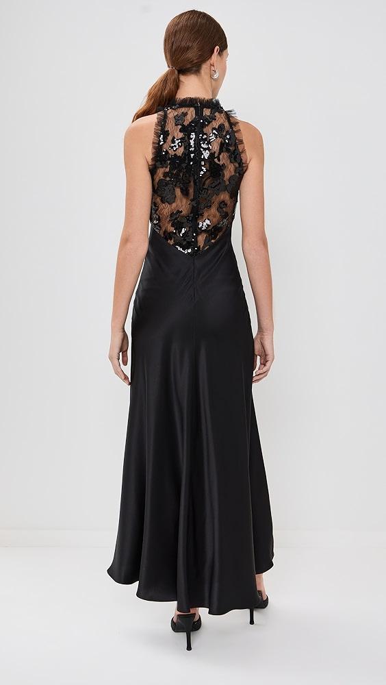 Rodarte Black Silk Satin And Sequin Dress With Tulle Ruffle Detail | Shopbop Product Image