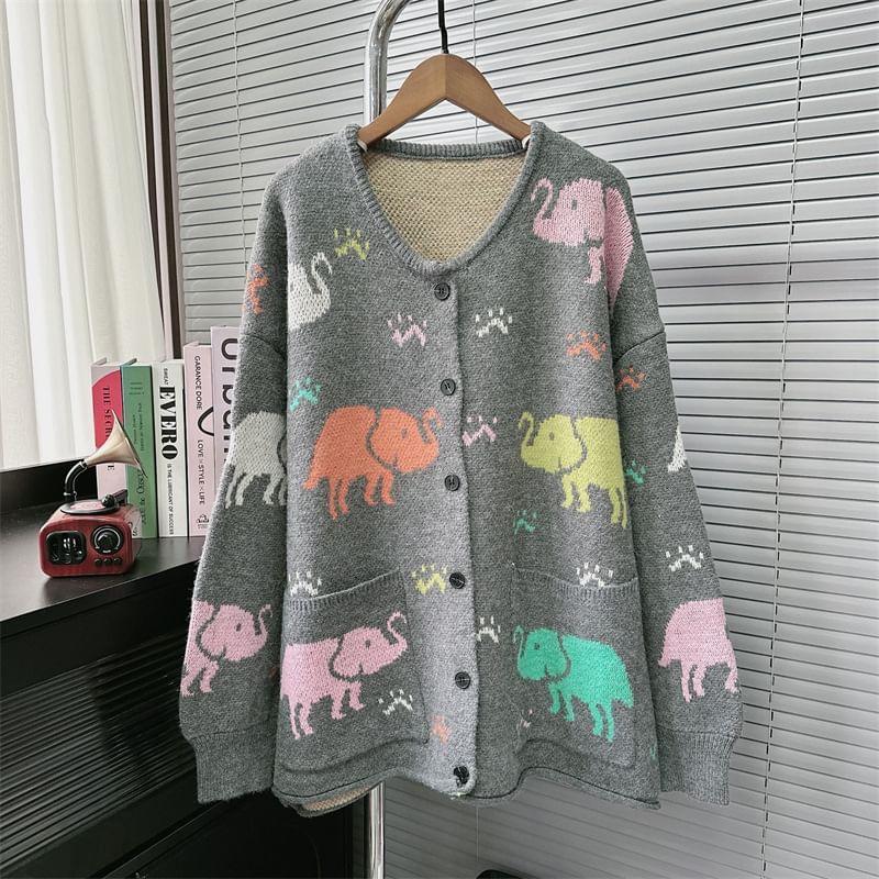 Round Neck Elephant Jacquard Cardigan Product Image