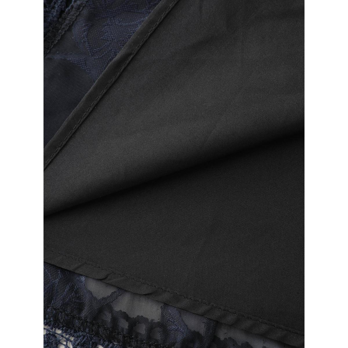 Plus Size Lace Textured Pleated Waist Tiered Midi Dress Indigo Women Romantic See through V-neck Long Sleeve Curvy BloomChic 28/5X Product Image