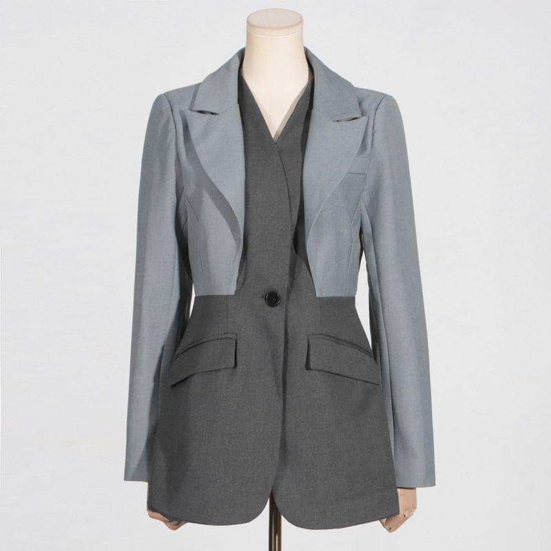 Notch Lapel Mock Two Piece Panel Single Breasted Blazer Product Image