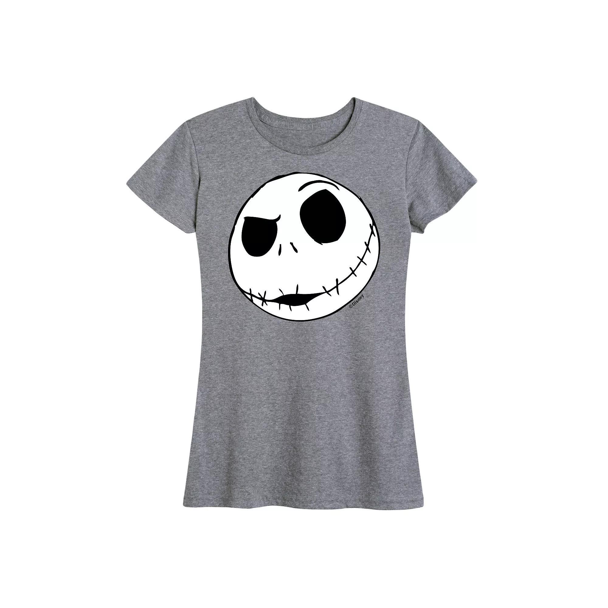 Disney's Nightmare Before Christmas Women's Jack Face Graphic Tee, Girl's, Size: Large, Light Gray Product Image