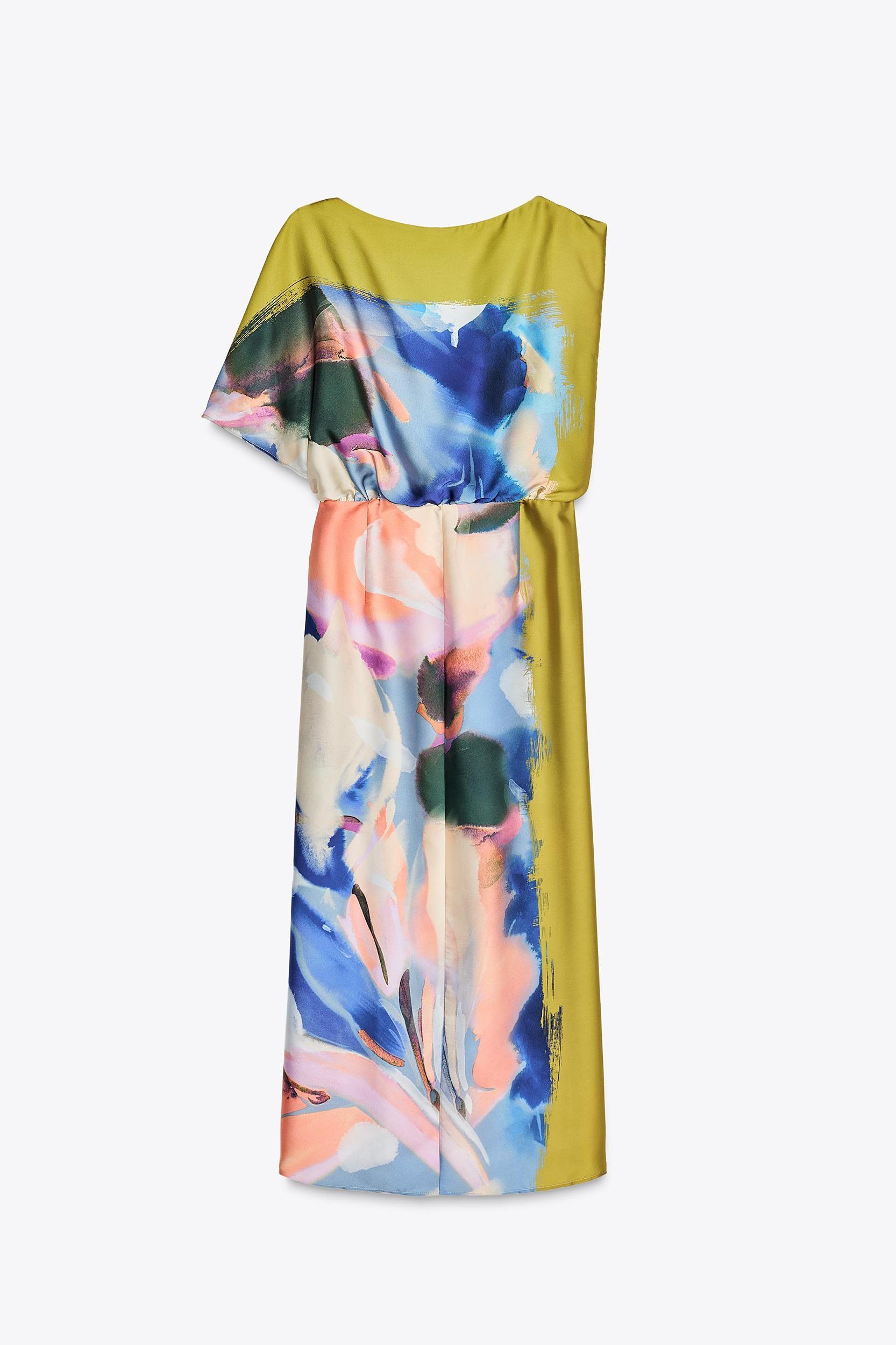 ASYMMETRIC PRINT MIDI DRESS Product Image