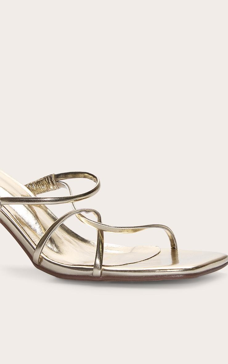 Gold Pu Square Toe Thin Block High Heeled Mules Product Image