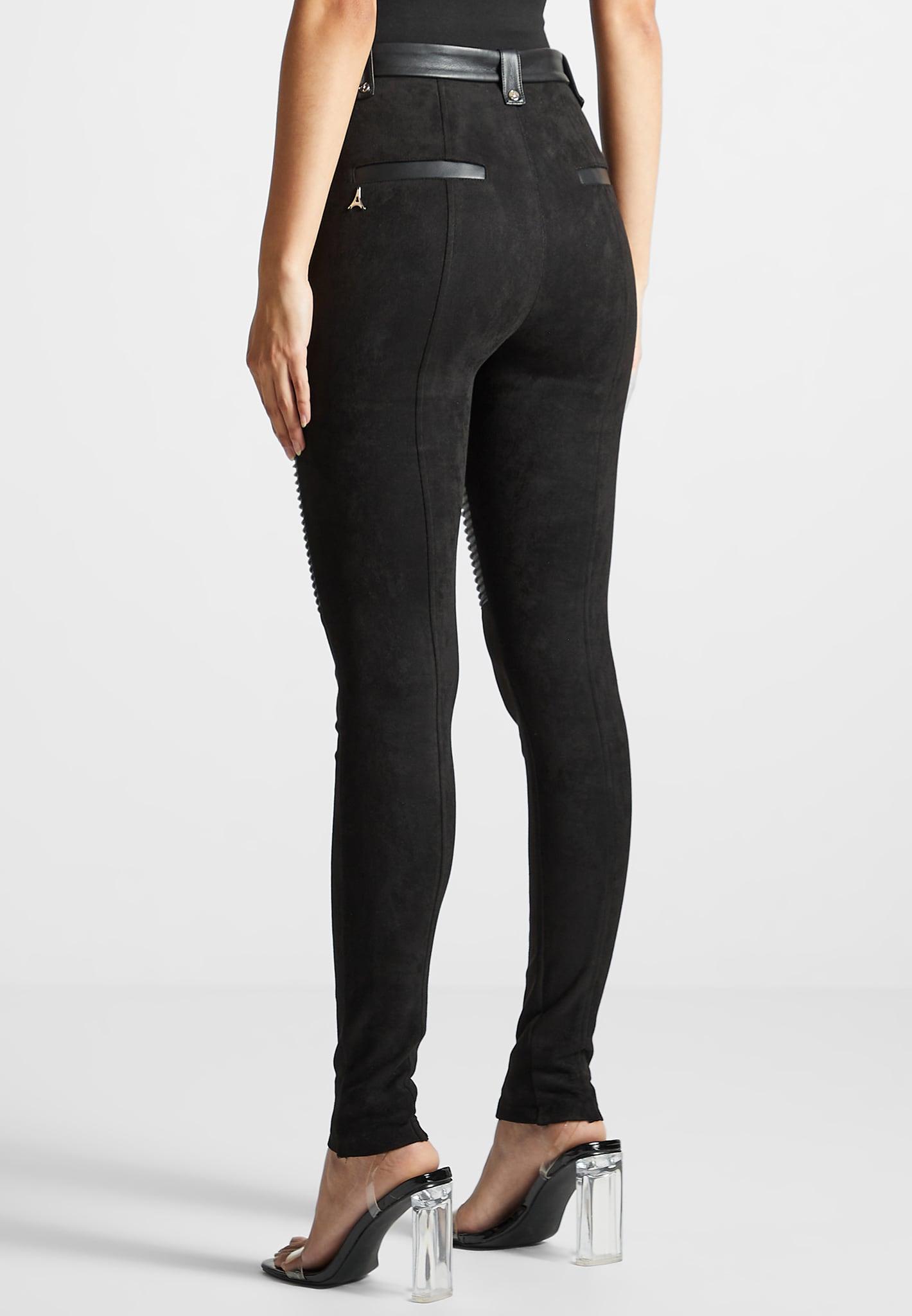 Leather and Suede Ribbed Leggings - Black Female Product Image