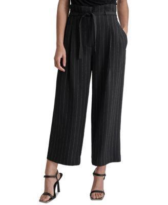 Dkny Womens Pinstripe Mid Rise Paperbag-Waist Cropped Pants - Blk Product Image