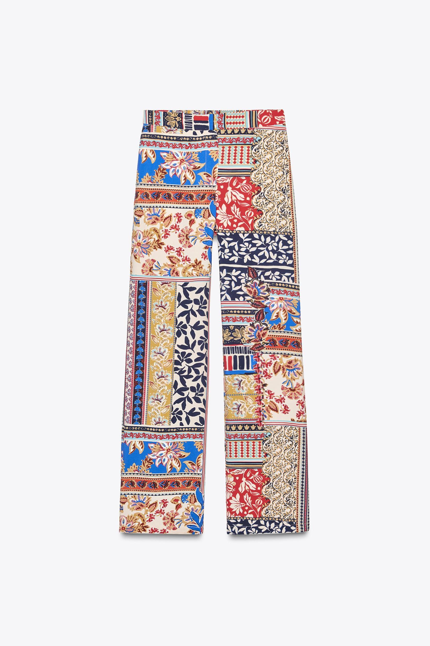 PATCHWORK PRINT WIDE LEG PANTS Product Image