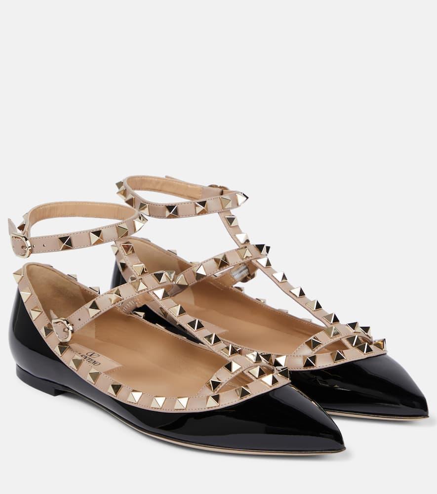 VALENTINO GARAVANI Rockstud Caged Leather Flat In Black Product Image