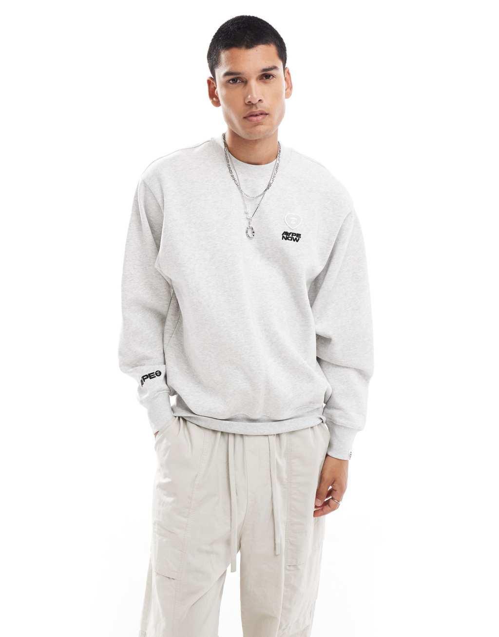 Aape By A Bathing Ape heart crew neck sweatshirt in gray heather Product Image