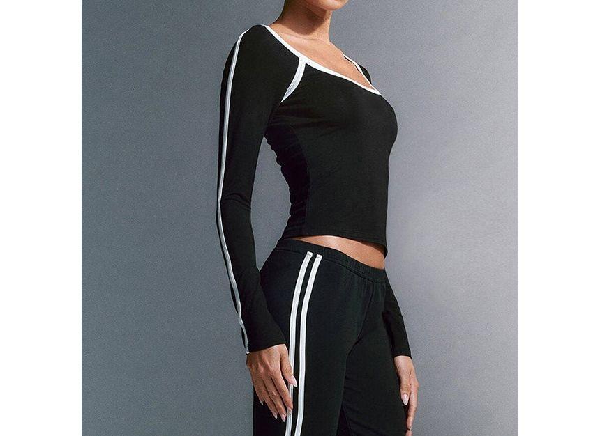 Long-Sleeve Square Neck Contrast Trim Crop Top Product Image