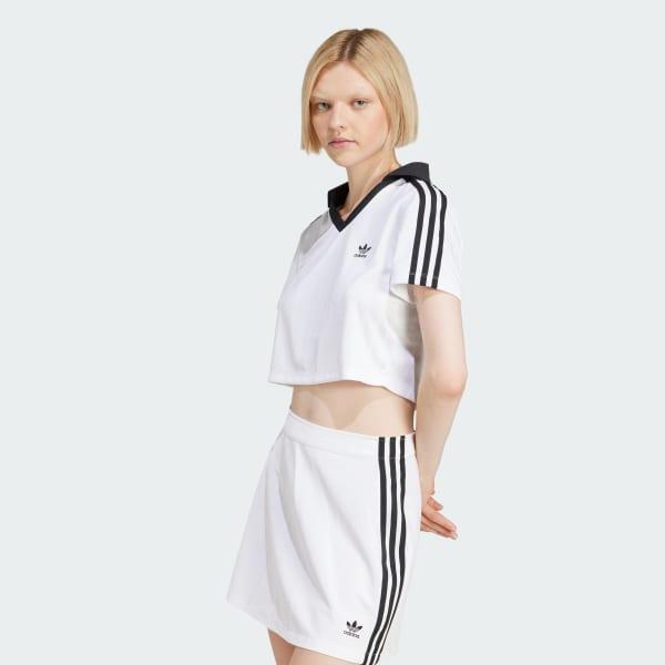 adidas Adicolor Football Jacquard V-Neck Crop Polo Shirt White 2XS Womens Product Image