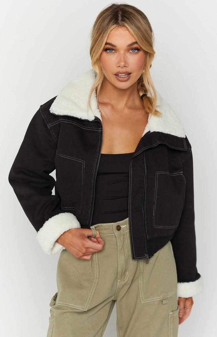 Indy Black Denim Sherpa Jacket Product Image