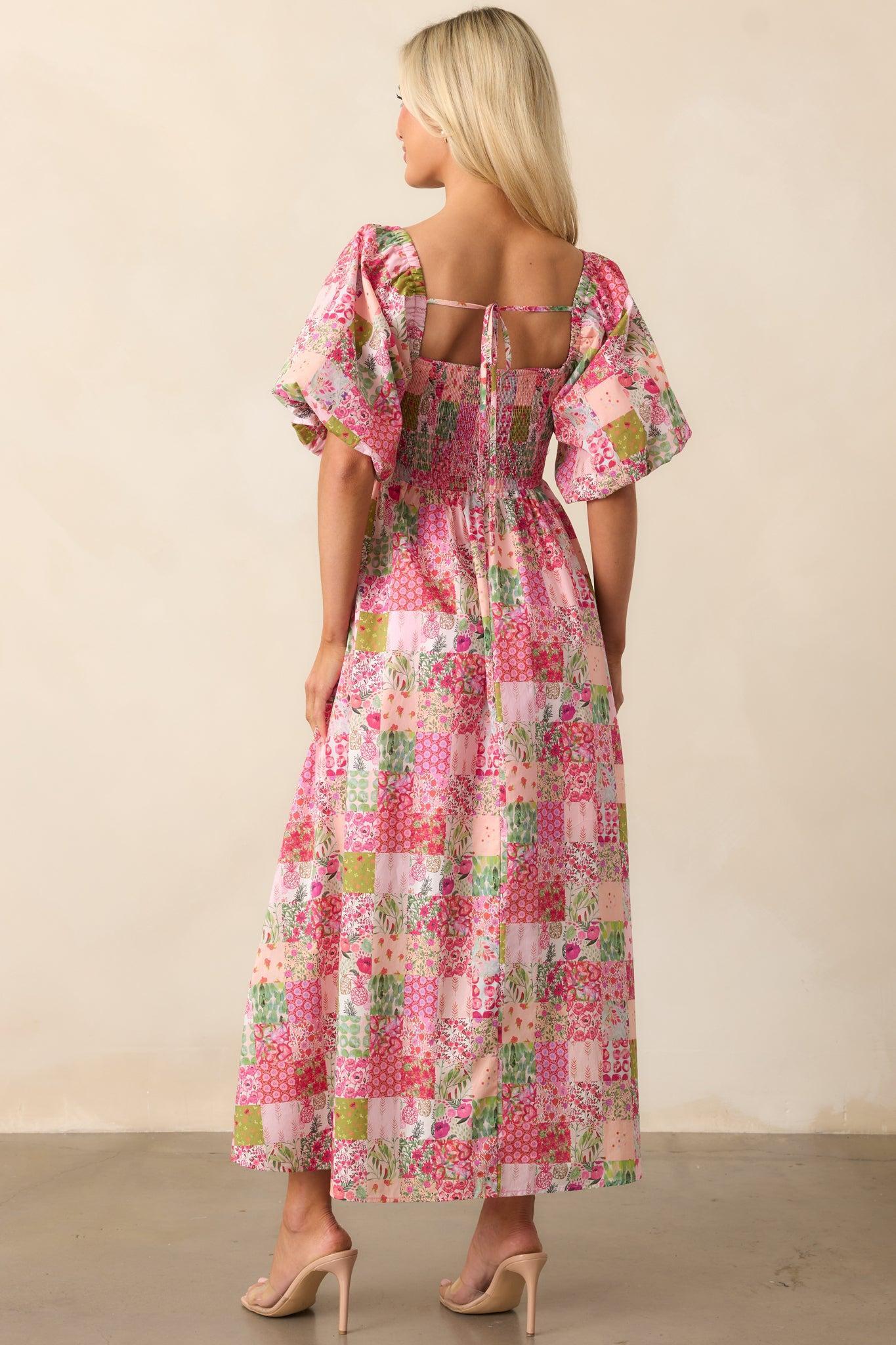 In My Free Time Pink Cotton Patchwork Maxi Dress Product Image