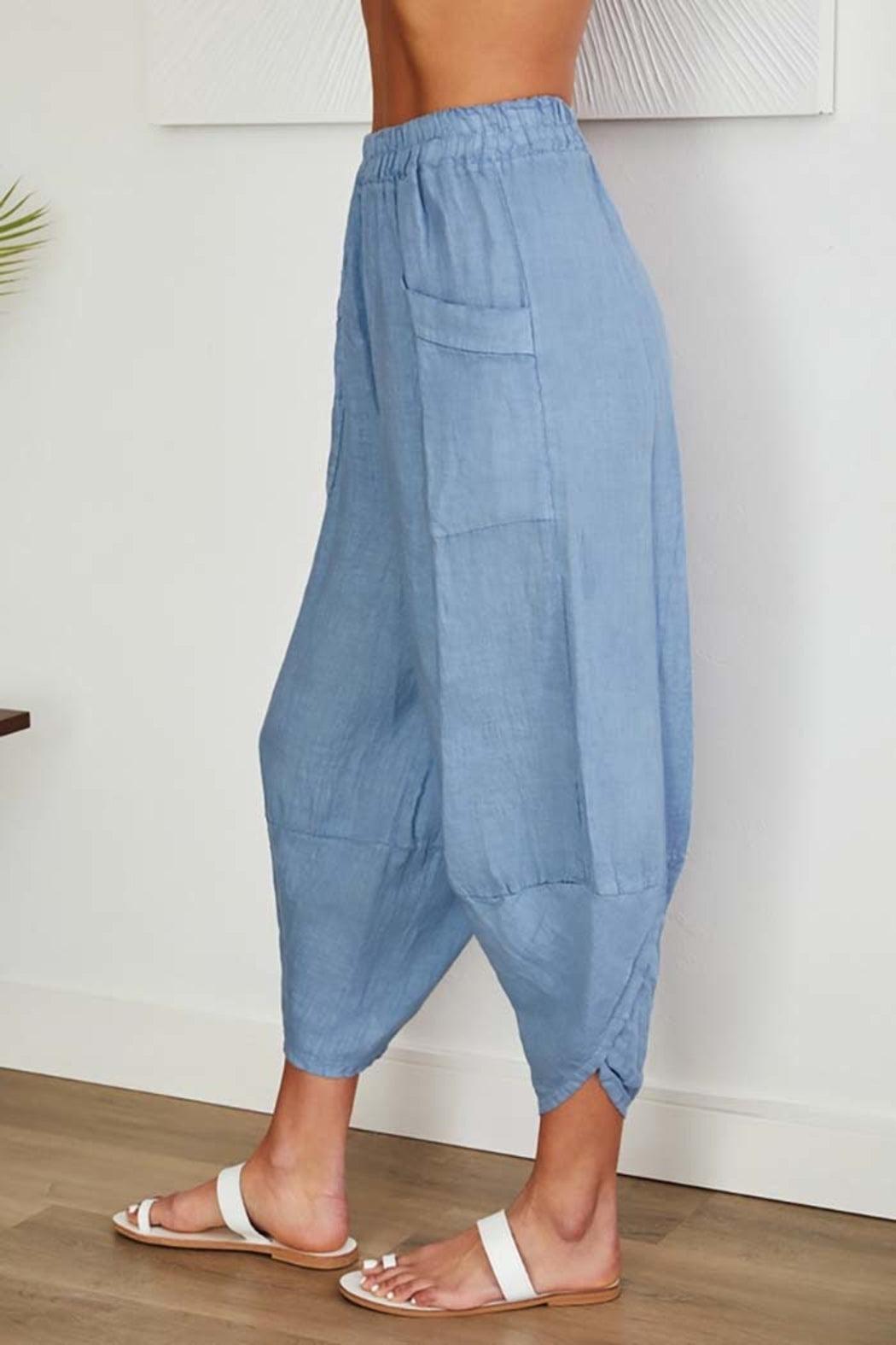 Elastic Waist, Curved Hem Linen Harem Pants Product Image