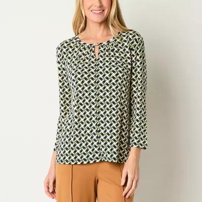 Liz Claiborne Womens Keyhole Neck 3/4 Sleeve Blouse Product Image