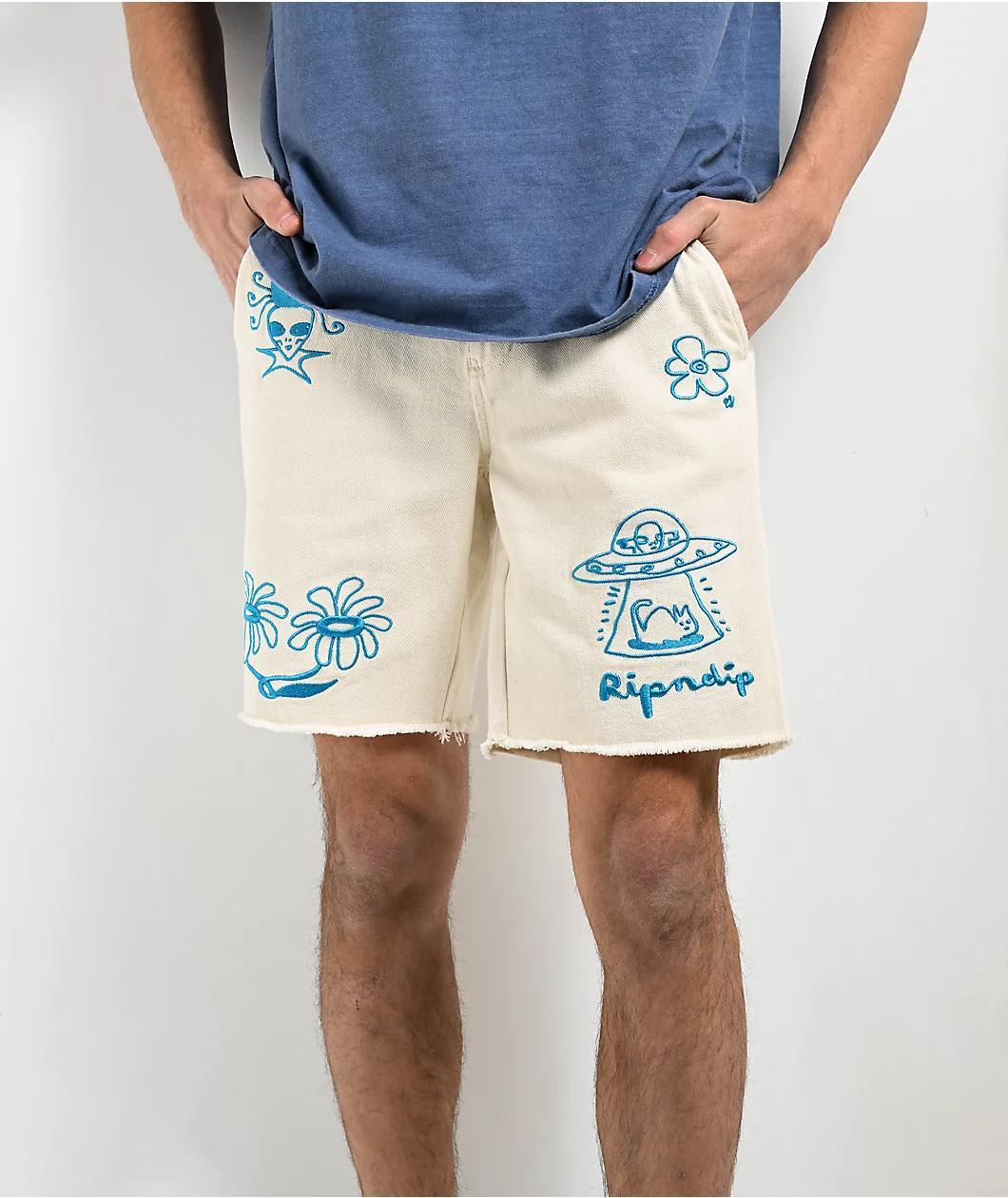 RIPNDIP Blonded Raw Edge White Denim Shorts Product Image