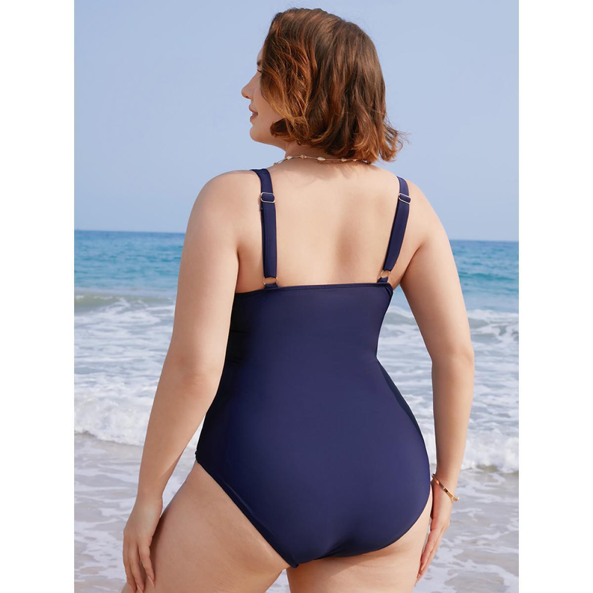 Plus Size Floral Crisscross Front Ruched Sculpt Waist One Piece Swimsuit Women's Swimwear Indigo Vacation Adjustable Straps Curve Bathing Suits High stretch One Pieces BloomChic 14-16/1X Product Image