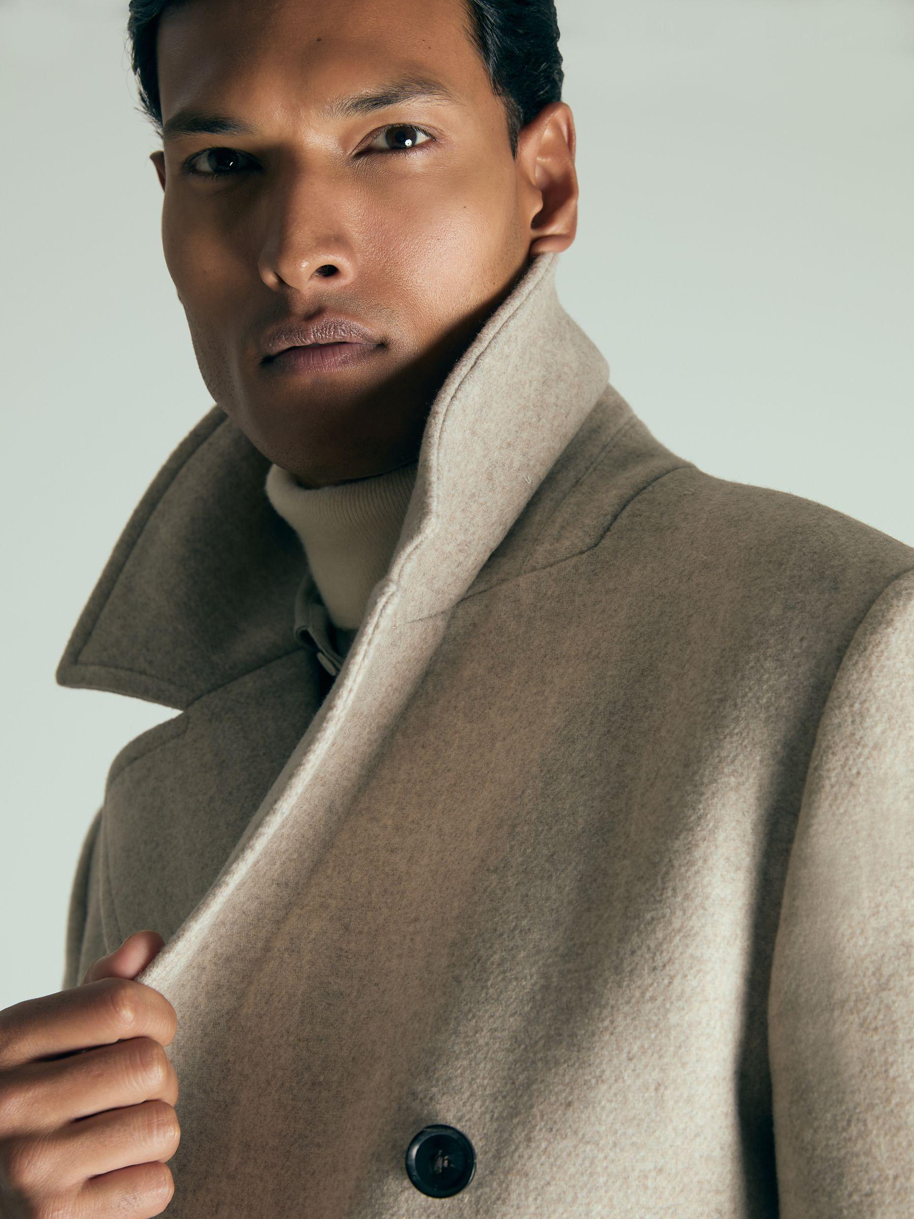 Wool-Blend Pinstripe Pea Coat in Oatmeal Product Image