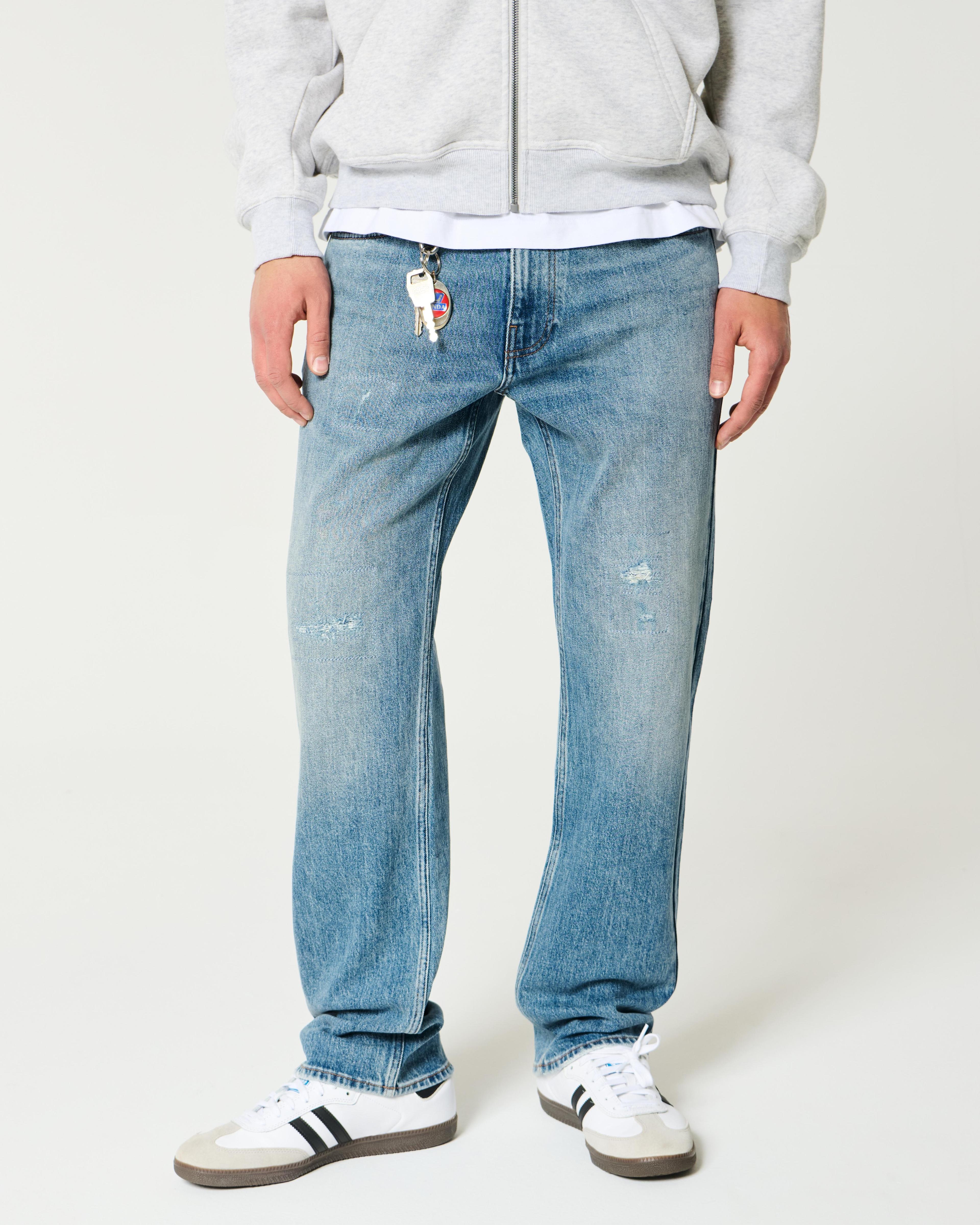 Distressed Medium Wash Straight Jeans Product Image