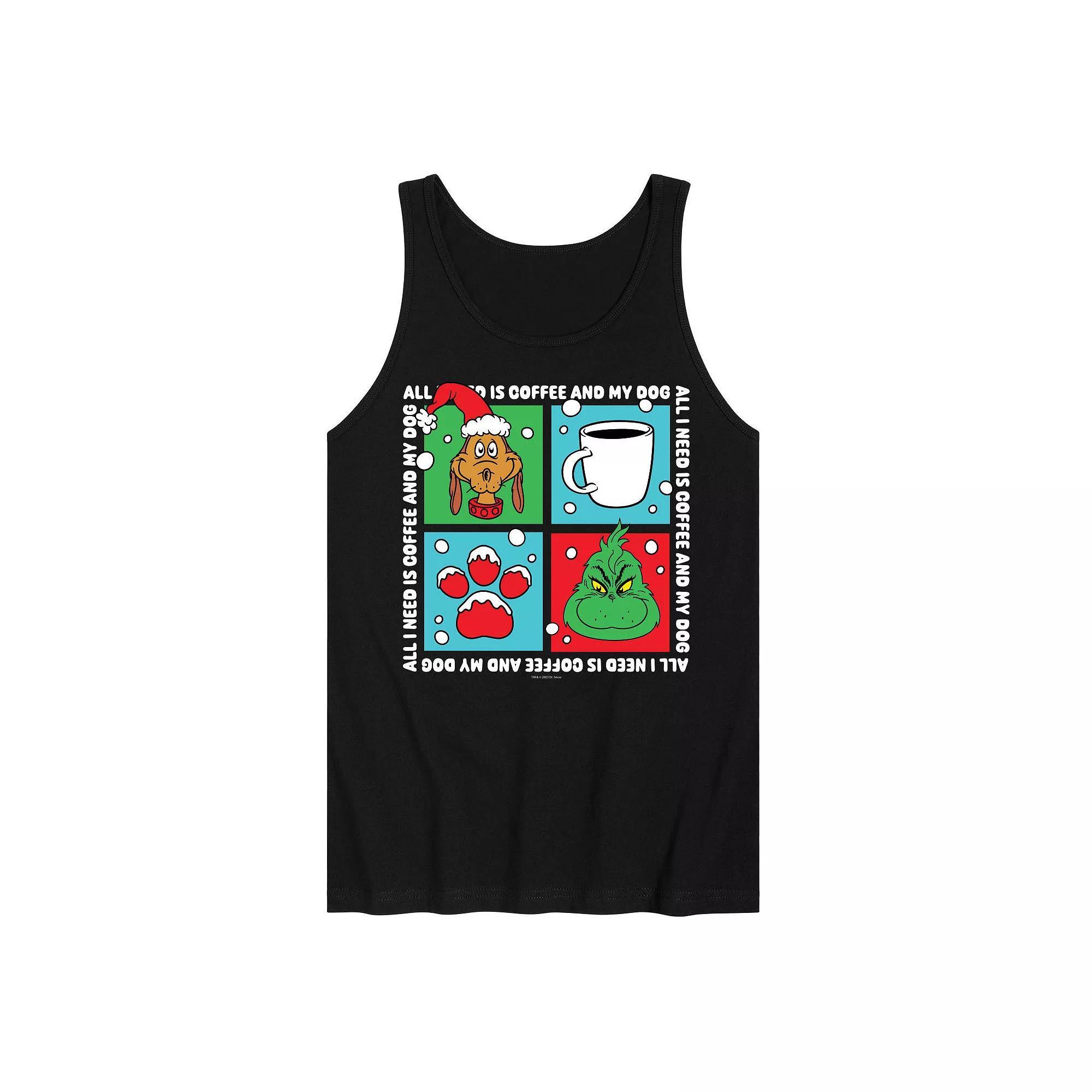 Men's Dr. Seuss The Grinch Coffee And Dog Grid Graphic Tank Top, Size: Medium, Black Product Image