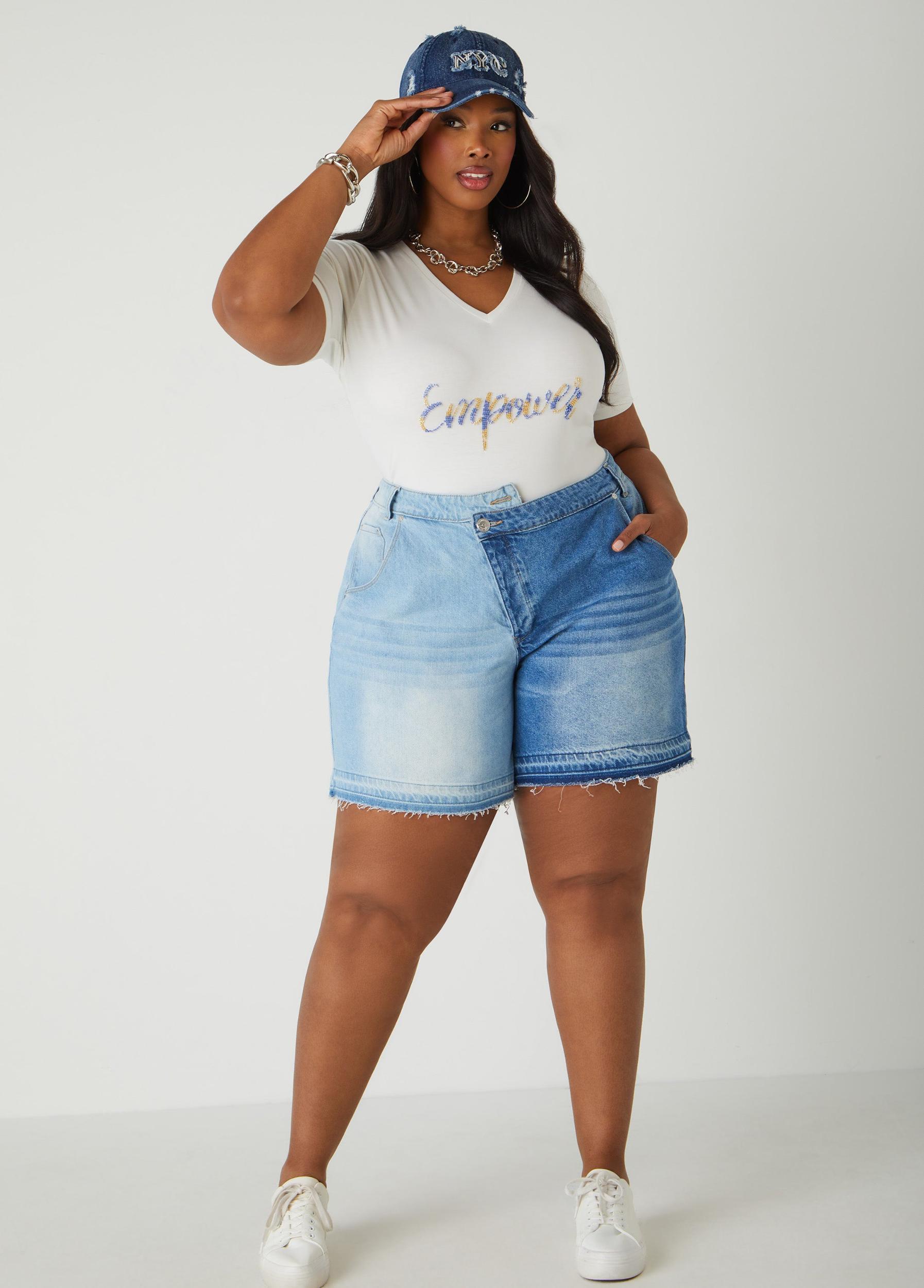 Frayed Two Tone Denim Shorts Product Image