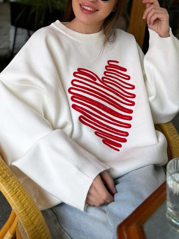 Heart Print Oversized Sweaters Product Image