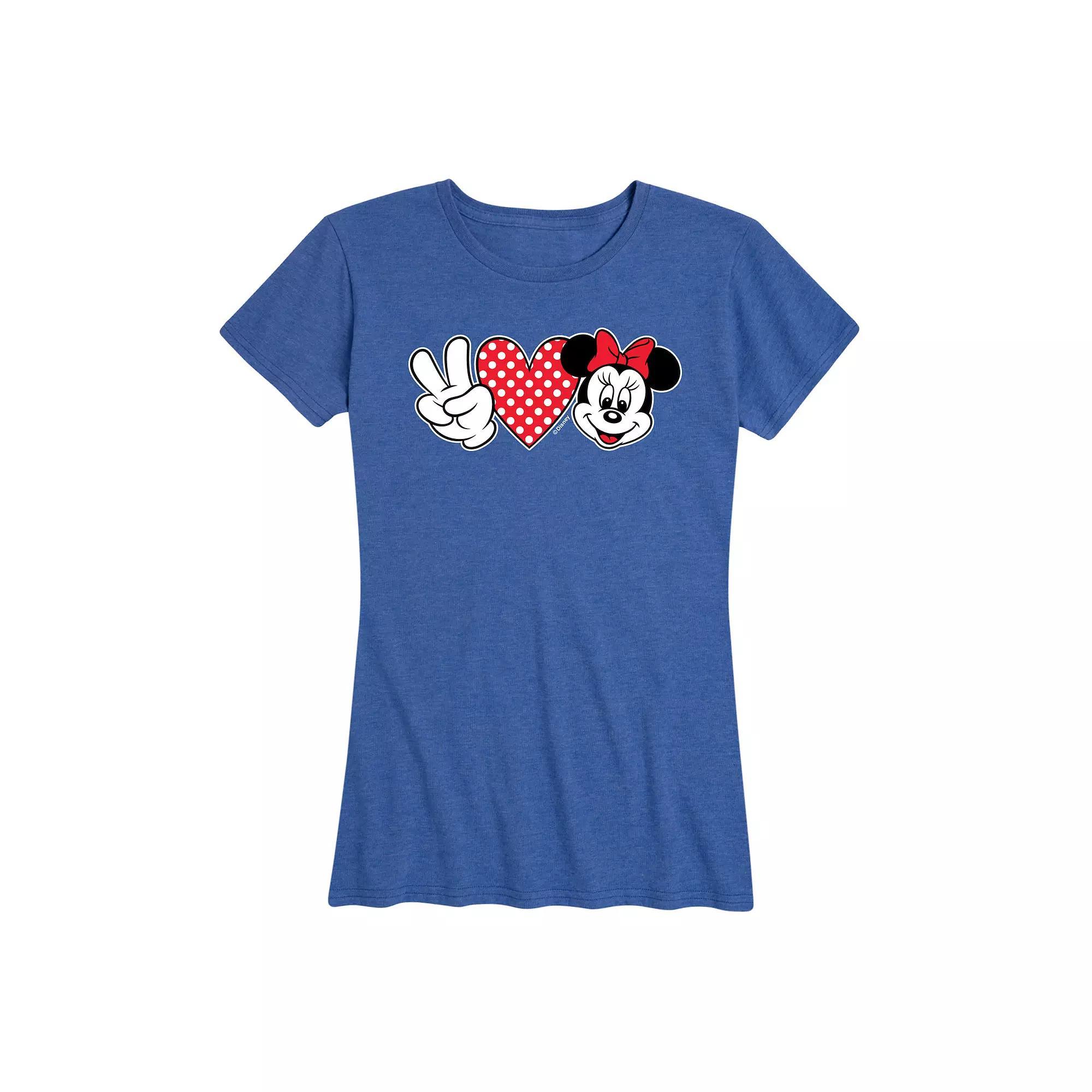 Disney's Minnie Mouse Women's Peace Love Graphic Tee, Size: XL, Grey Royal Blue Product Image