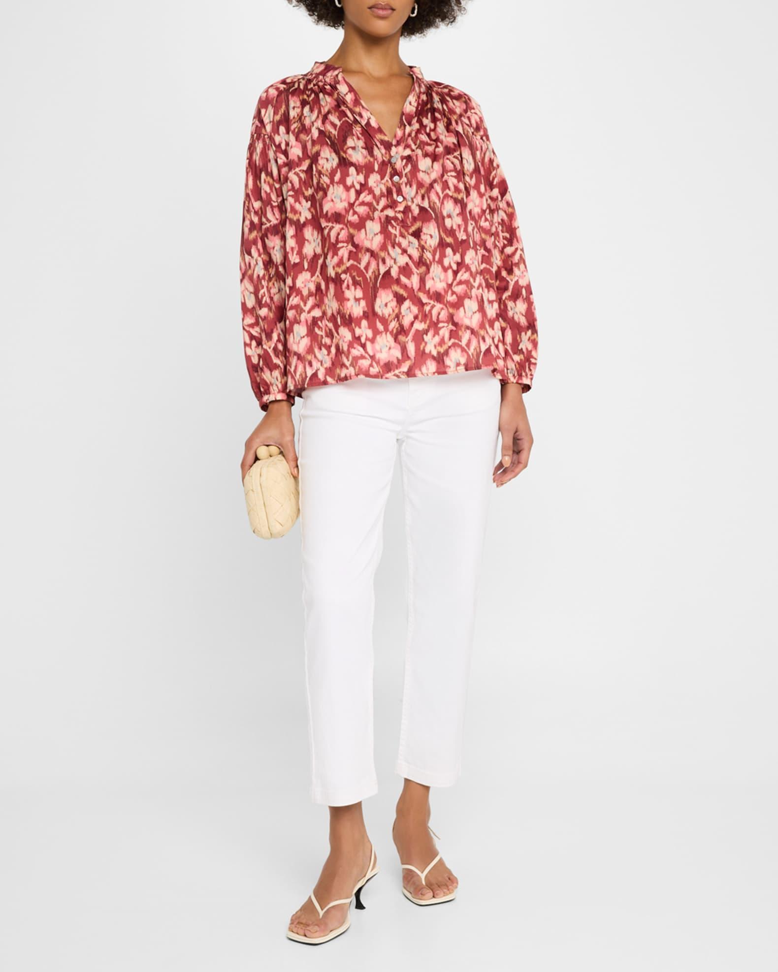 Nipoa Ruched Floral-Print Cotton Top Product Image