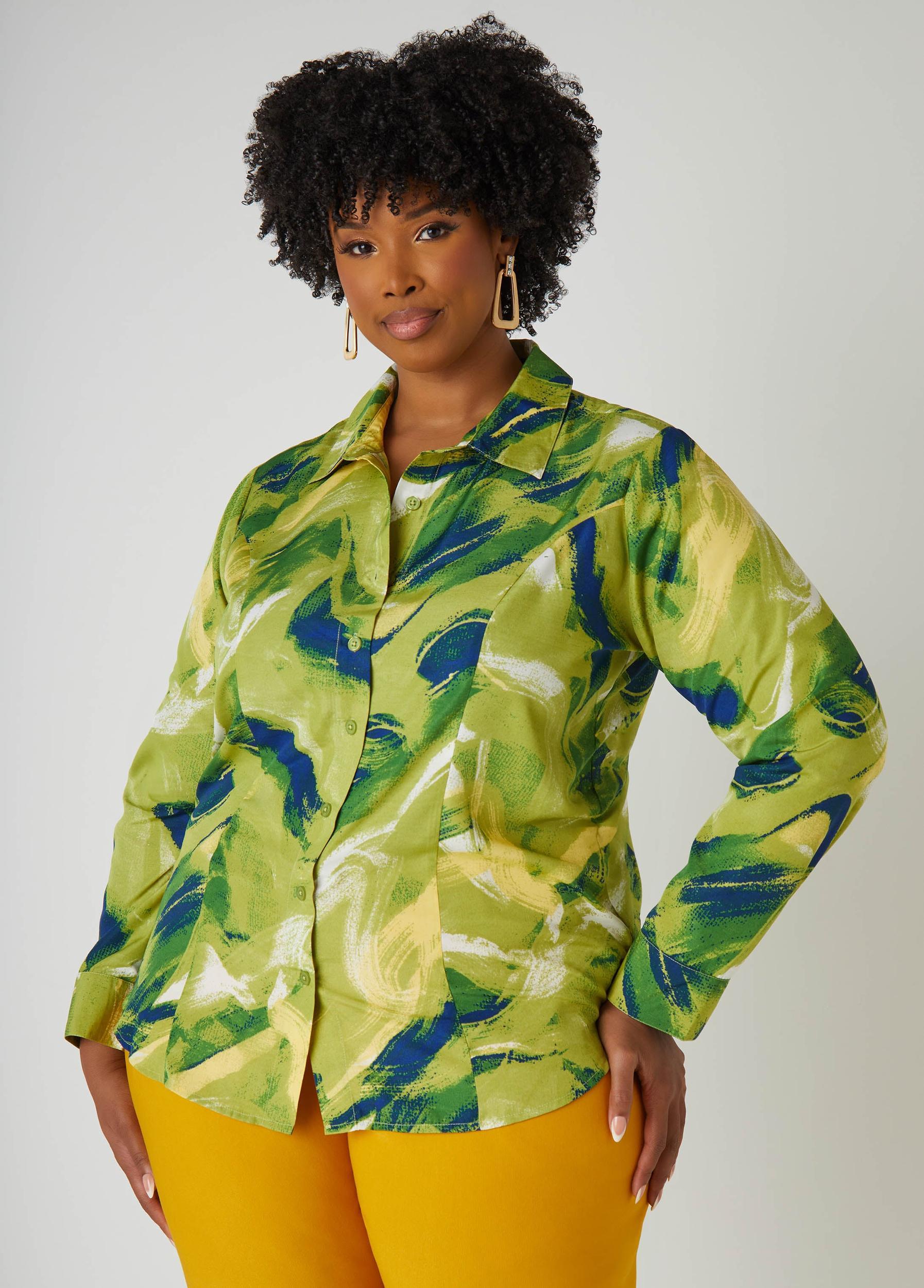 Wave Print Collared Shirt Product Image