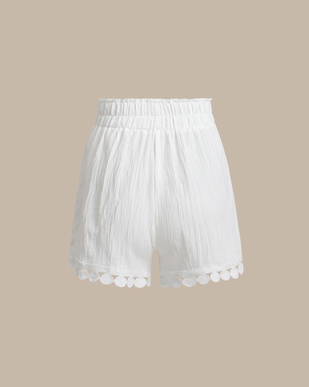 White Textured Tie Waist Shorts Product Image