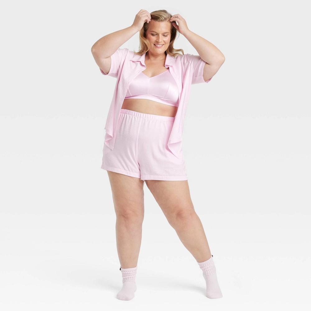 Women's Satin Short Sleeve Notch Collar Top and Shorts Pajama Set - Auden™ Product Image