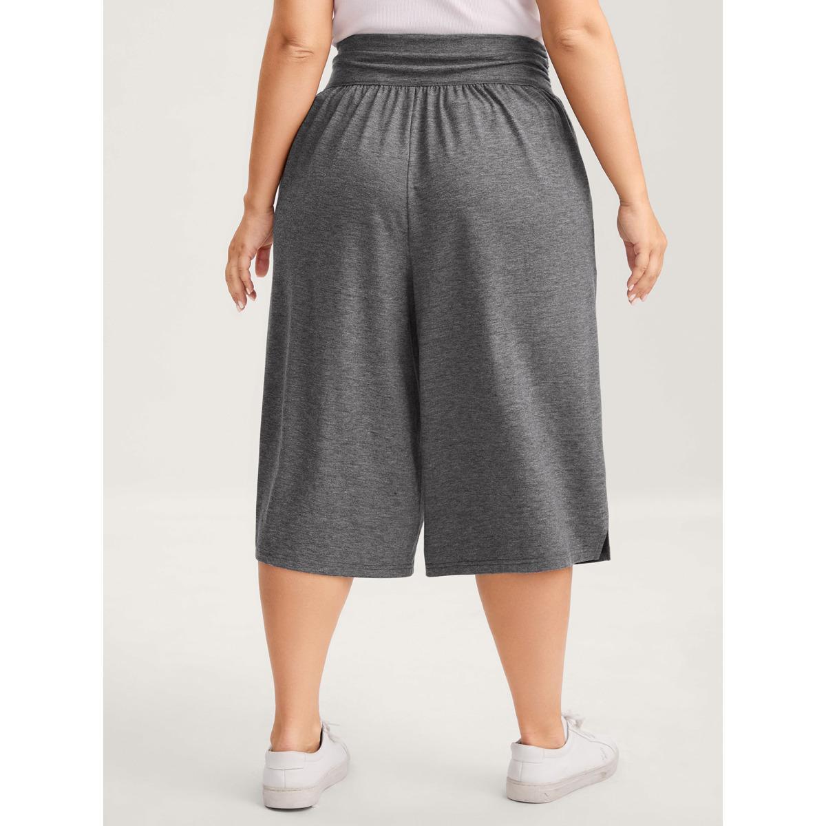 Plus Size Supersoft Stretchy Pleated Waist Straight-Leg Pants Women DimGray Leisure Wide Leg Mid Rise Casual Pants BloomChic 10/M Product Image