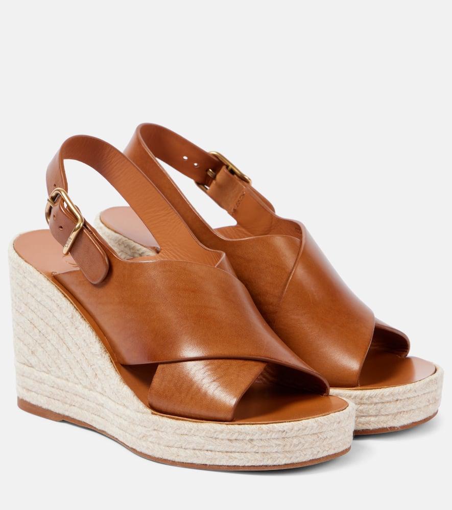 CHLOÉ Pary Leather Espadrille Wedge Slingback Sandals In Brown Product Image