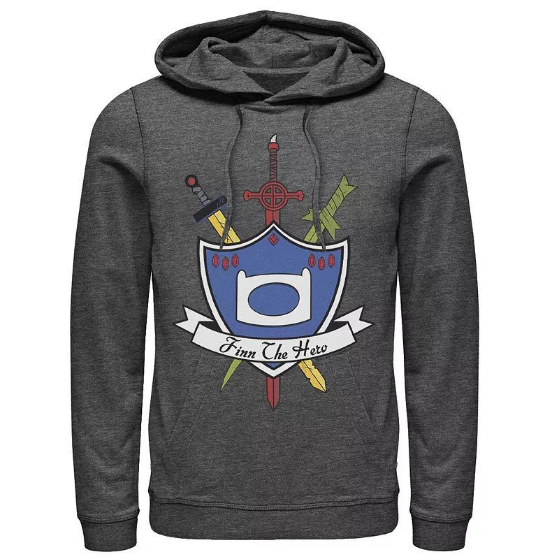 Men's Cartoon Network Adventure Time Finn The Hero Sword And Shield Banner Hoodie, Size: XXL, Grey Heather Product Image