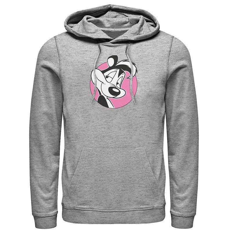 Men's Looney Tunes Pepe Le Pew Pink Circle Portrait Hoodie, Size: XL, Athletic Grey Product Image