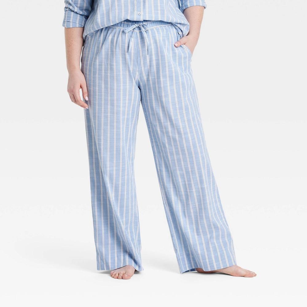 Womens Striped Cotton Blend Pajama Pants - Auden Blue XL Product Image