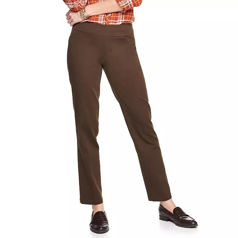 Women's Croft & Barrow® Effortless Stretch Pull-On Straight-Leg Pants, Size: 14, Brown Product Image