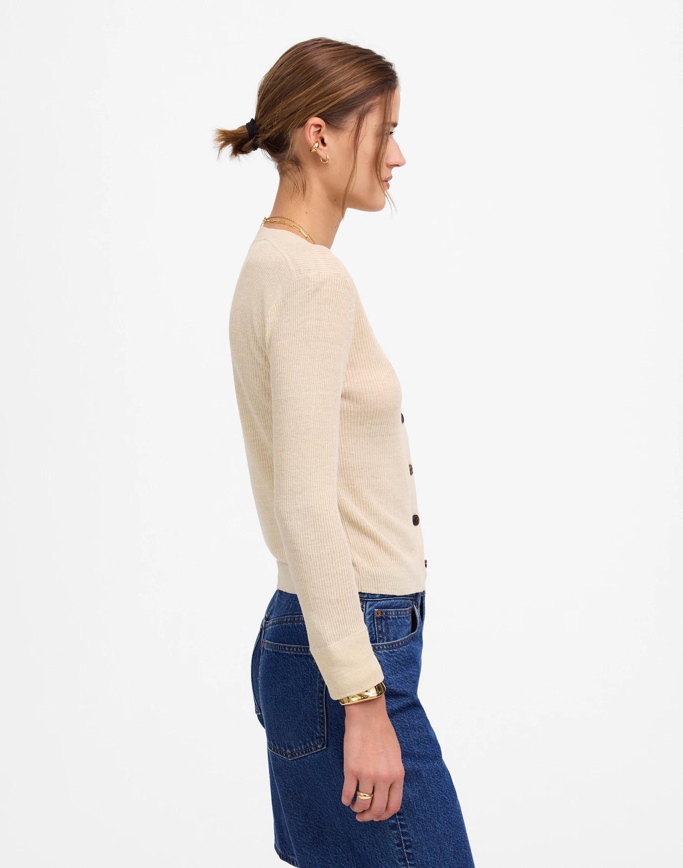 Linen-Blend Crewneck Cardigan Product Image