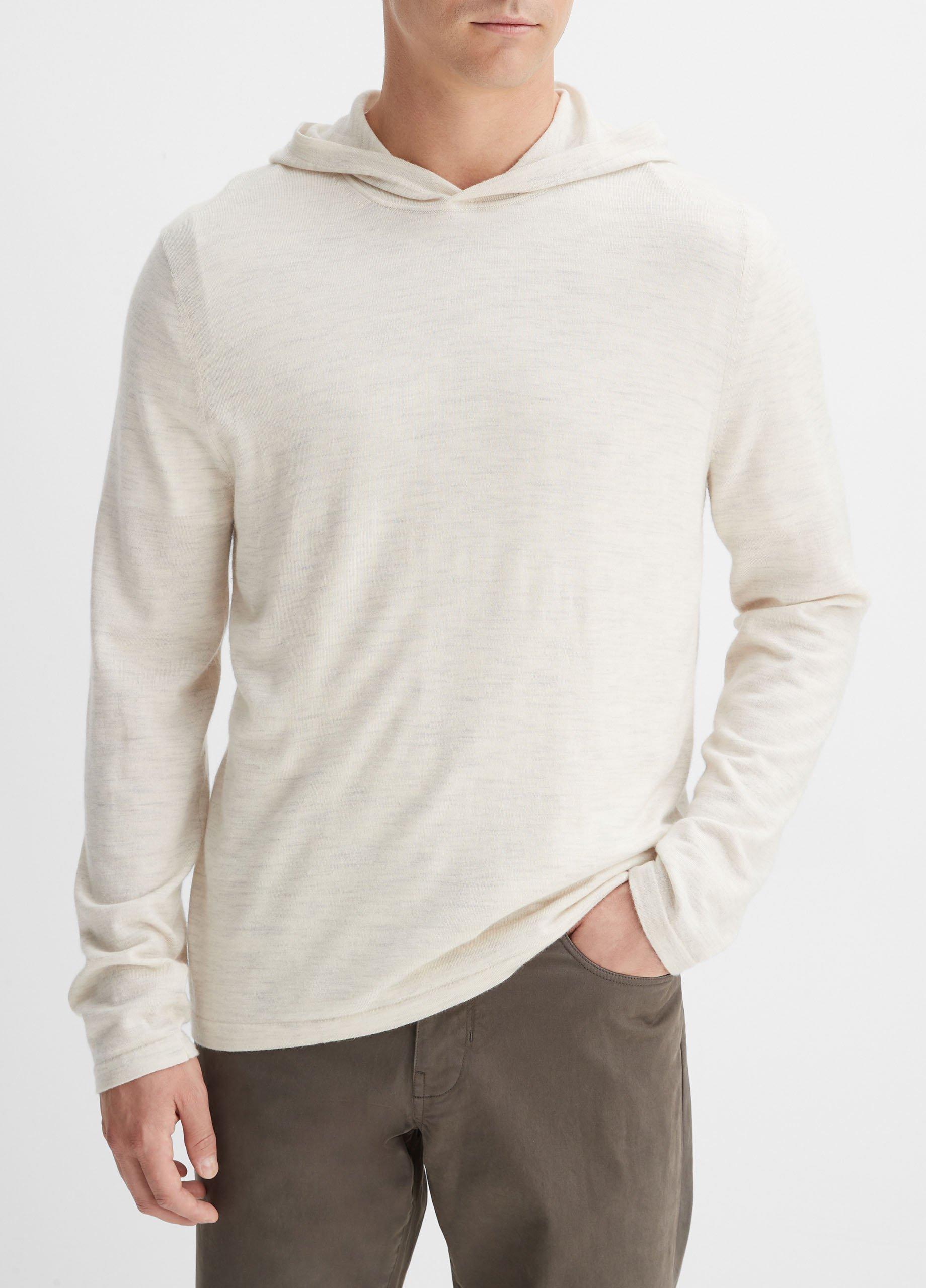 Mens Featherweight Wool Cashmere Pullover Hoodie, Heather White, Size XXL Vince Product Image