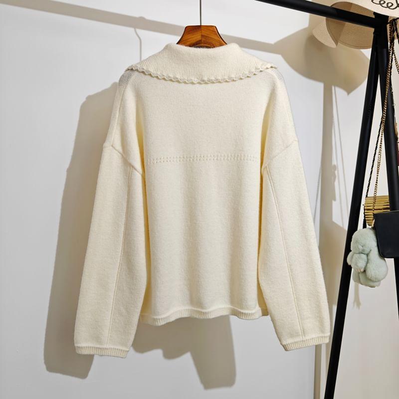 Sailor Collar Plain Keyhole Oversized Sweater Product Image