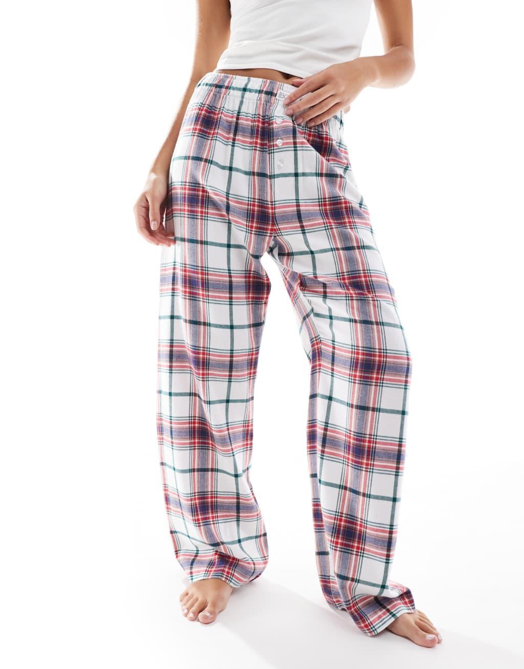 Cotton On relaxed flannel pajama bottoms in red black check Product Image